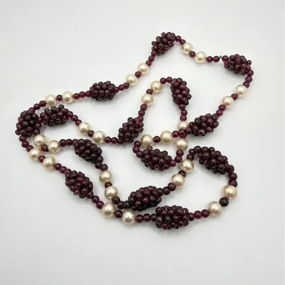 30" Slip over Vintage GARNET "grape" cluster and faux pearl necklace! - Picture 6 of 13